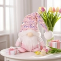 Gnomo di peluche rosa con paillettes decorazione natalizia con tulipani e confezione regalo - Stile barba (Uomo) / Gnomo con cappello di paillettes rosa