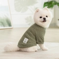 Green cable knit polo t-shirt with striped collar and bear patch for small dogs - Army Green Wool Sweatshirt