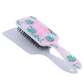Pink air cushion hairbrush with green monstera leaves, white lilies, and TRUE LOVE text - Pink Leaf