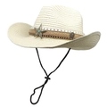 Chique beige geweven cowboy strohoed met zilveren steraccenten en verstelbare kinband - M (56-58cm) / Crèmewit