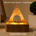 Rose Quartz Orgone Pyramid Night Light with Tree of Life and Square Wooden Base - Ball031+6cm Square Lamp Holder