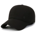 Men's winter thick baseball cap in dark brown textured knit with warm ear protection - Circular K Logo / Black