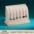 Beige velvet curved necklace display stand with solid wood base for jewelry - Beige (Bead Velvet)
