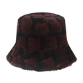Cappello a secchiello invernale in finta pelliccia a quadretti rossi e neri - 56cm-58cm / Borgogna
