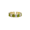 Detail of gold open ring featuring alternating green and clear oval zircon stones - Green Gemstone Style (Style D)