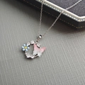 Enamel butterfly wreath necklace with pink gradient butterflies and blue flowers - Hollow Flower Butterfly Necklace 0373