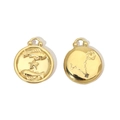 Detailed macro view showing the front and back of a 14K gold Pisces zodiac coin pendant - Pisces