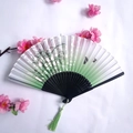 Bamboo folding fan with green gradient silk, butterfly patterns and light green tassel - Green Gradient Moth Orchid Style (Women's Fan-41)