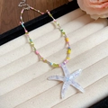 Collar de cuentas de colores con colgante de estrella de mar en resina y cierre de langosta - 5# Collar de Cuentas de Vidrio con Estrella de Mar de Resina