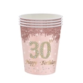 Rosa und roségoldene Einweg-Pappbecher zum 30. Geburtstag im 6er-Pack Set - 30. Geburtstag Pappbecher