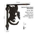 European vintage black cast iron dragon bracket with mounting screws and dimension guide - Cast Iron Flying Dragon Bracket 8881