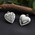 Polished silver heart locket pendant in smooth and hollow floral filigree styles - Hollow Heart Locket 19.5*22.5mm / Raw Blank
