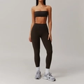 Deep brown two-piece yoga set featuring a tube top and high-waisted leggings in matte fabric - S / Top And Bottom / Black Coffee