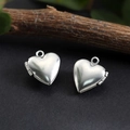 Vintage heart shaped lockets in matte silver finish with hinge detail for DIY jewelry - Heart Smooth Locket 13*15mm / Raw Blank
