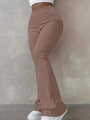 Close-up of brown high-waisted ribbed flare pants with detailed fabric texture and fit - Coffee