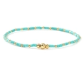 Sky blue and gold beaded handmade bracelet with a polished central golden sphere bead - Sky Blue