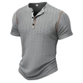 Detail van donkergrijs Henley-shirt met honingraattextuur en oranje stiksels - S / Lichtgrijs