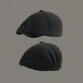 Retro black newsboy cap with textured wool fabric and adjustable back strap - One Size (55-58cm) / Black