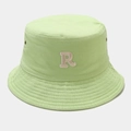 Close-up of beige R letter embroidery and twill cotton texture on light green bucket hat - M (56-58cm) / Pale Green