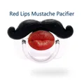 Funny baby pacifier with black goatee mustache and red lips on a transparent shield - Red Lips Goatee