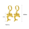 Detail showing 34mm gold dolphin hoop earrings dimensions and weight on white background - Gold - Dolphin Shape