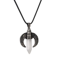 Retro horn crescent necklace with white hexagonal crystal pillar on black braided cord - White Stone