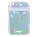 Macro detail of holographic iridescent resealable bag showing colorful metallic reflection - Rainbow