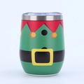 Detail of 12oz insulated egg cup with festive green Christmas elf costume design and lid - Style 13 / 12oz