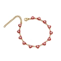 Pulsera de cadena de acero inoxidable dorado con dijes de ojo turco de corazón - Rojo