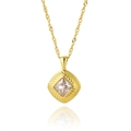 Gold square necklace with wave texture and large clear cubic zirconia stone - Square White Gemstone Water Wave Chain (SN22060609W)