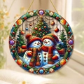 Round 2D flat printing acrylic Christmas ornament featuring snowman with festive scarf - 15x15cm / Scarf Snowman Group