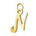 Polished gold stainless steel letter N pendant charm with link ring on white background - Letter N