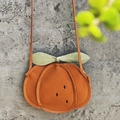 Orange-shaped kids crossbody bag with lychee texture leather and green leaf detail - Pumpkin Orange