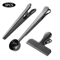 3-piece matte black stainless steel bag clip set with coffee measuring spoon and sealer - 3Pcs Set-Black