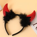 Halloween devil horn headband with red glitter horns and fluffy black feathers - Red Glitter Horn
