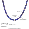 Natural stone beaded necklace with 316L stainless steel beads and detailed dimensions - Necklace - Lapis Lazuli