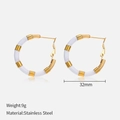 32mm white enamel and 18K gold plated stainless steel hoop earrings for women - White