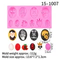 Pink Halloween skull silicone mold with pumpkin and spider web for cake decoration - 1# Skull And Bone Hand Style (15-1007) / Pink
