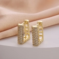 Elegant gold-plated rectangular hoop earrings with micropave cubic zirconia crystals - Rectangular Step Pave