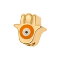 Golden Hamsa Hand pendant with orange Evil Eye charm for DIY jewelry making - Orange