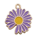 Purple enamel daisy flower pendant with gold metal outline and yellow center for DIY jewelry - Purple Daisy (18x20mm)