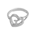 Adjustable silver heart ring featuring a crystal-set letter F and open band design - Initial X (Silver Ring X) / Silver