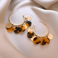 Boucles d'oreilles vintage cœur en œil de tigre synthétique avec résine écaillée - 56# Tige d'oreille en argent-Or & Marron-Rond