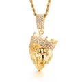 Hiphop leeuwenkop hanger met ijskoude kroon en gouden gedraaide ketting - Gouden Leeuwenkop Hanger (KP55733-BD)