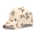 Classic beige baseball cap featuring elegant brown butterfly print and curved brim - One Size(Adjustable) / Off White