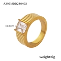 Elegant gold-plated ring with square transparent zircon and vertical stripe texture - Gold Square Main Stone Ring (A397) / Gold No 6 (A397)