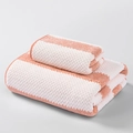 Absorbent coral fleece bath towel set featuring peach pink and white striped pattern - Towel 34x74cm / Pineapple Grid Orange Pink