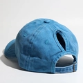 Blue washed cotton ponytail baseball cap with adjustable metal buckle at the back - Adjustable / Lake Blue