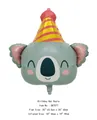 Cute koala animal head foil balloon with striped birthday hat for children party decor - Birthday Hat Koala