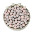 Pink glass beads with silver patterns in a bowl for DIY jewelry making - 50Pcs/10mm / Snowflake Porcelain Pattern Bead - Pink Black